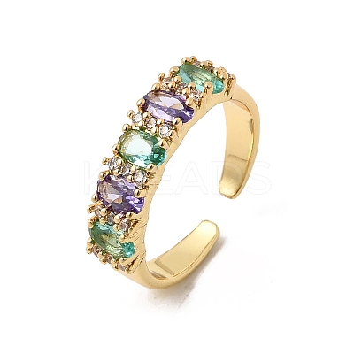Brass Micro Pave Cubic Zirconia Cuff Rings for Women LS-RJEW-K312-07G-1