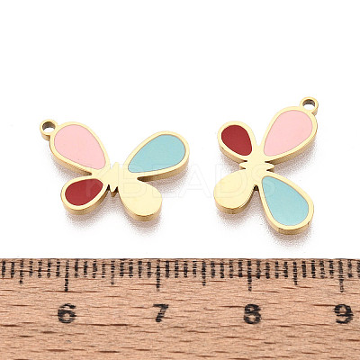 304 Stainless Steel & Enamel Butterfly Pendants STAS-T073-22G-1