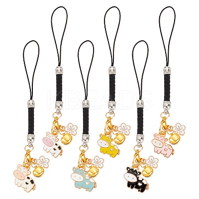 Cow & Flower Alloy Enamel Pendant Decoration HJEW-AB00481-1