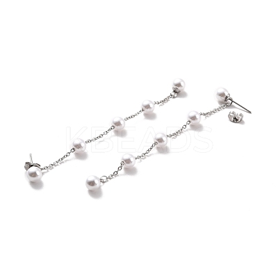 Round Plastic Pearl Beaded Long Chain Dangle Stud Earrings STAS-D179-04P-01-1