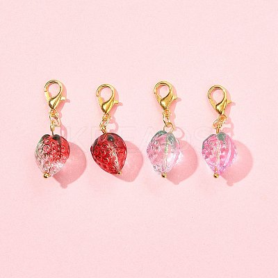 4Pcs 2 Styles Handmade Lampwork Strawberry Pendant Decorations HJEW-FS00041-01-1