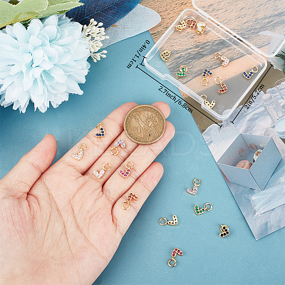 24Pcs 8 Colors Brass Micro Pave Cubic Zirconia Charms ZIRC-BBC0002-07-1