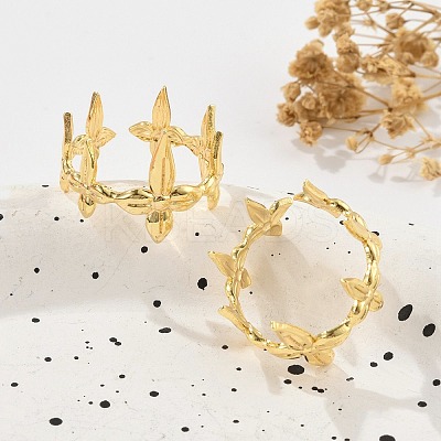 Flower Brass Cuff Rings for Women RJEW-B119-07G-1