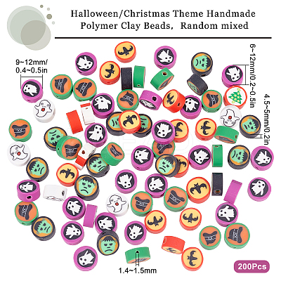 200Pcs Halloween/Christmas Theme Handmade Polymer Clay Beads CLAY-SC0001-44-1
