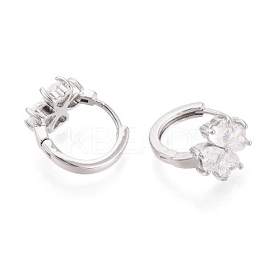 Brass Micro Pave Clear Cubic Zirconia Clover Hoop Earrings EJEW-T048-42P-1