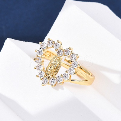 Brass Micro Pave Clear Cubic Zirconia Rings for Women RJEW-U047-11G-1