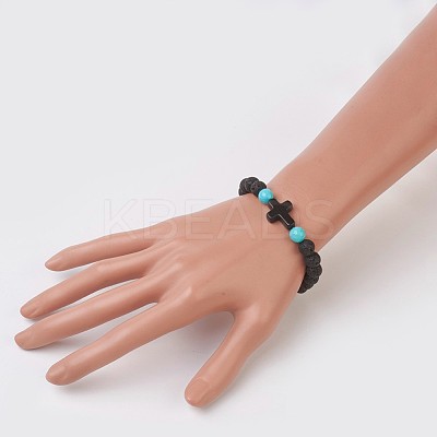 Synthetic Turquoise Beads Stretch Bracelets X-BJEW-JB03710-01-1