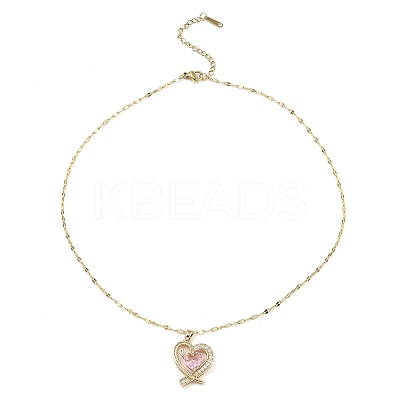 Heart Light Gold Brass Micro Pave Cubic Zirconia Pendant Necklaces NJEW-E105-09KCG-01-1