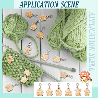 Wood Mushroom House Pendant Locking Stitch Markers HJEW-NB00121-1