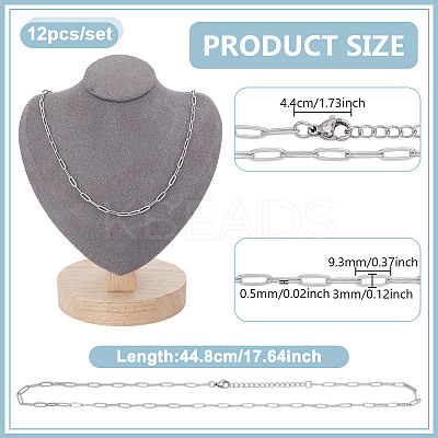 12Pcs 667 Stainless Steel Paperclip Chain Necklaces for Women Men NJEW-NB0001-23-1