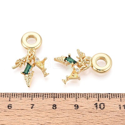 Brass Pave Clear and Green Cubic Zirconia European Dangle Charms KK-T079-86G-1