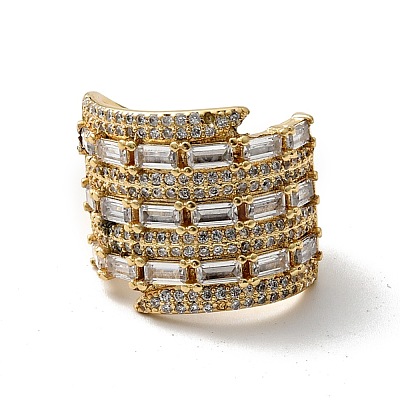 Clear Cubic Zirconia Chunky Open Cuff Rings RJEW-G255-02G-1