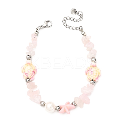 Natural Rose Quartz Chip Beads & Synthetic Turquoise Beaded Bracelets for Women BJEW-JB12416-02-1