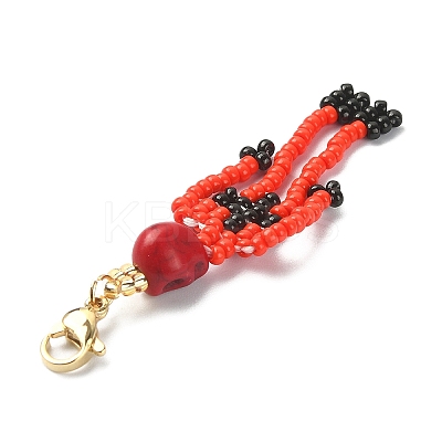 Dyed Synthetic Turquoise & Glass Seed Beaded Pendant Decorations HJEW-MZ00019-1