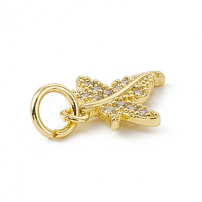 Brass Micro Pave Clear Cubic Zirconia Maple Leaf Charms ZIRC-F132-44G-1