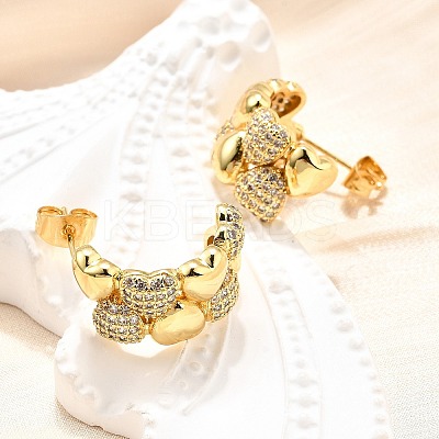 Brass Micro Pave Clear Cubic Zirconia Stud Earrings for Women EJEW-U056-02A-G-1