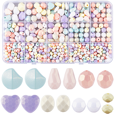 580Pcs 7 Styles Opaque Acrylic Beads SACR-SP0001-24-1