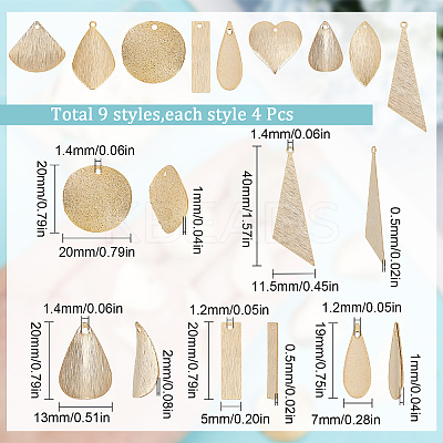 36Pcs 9 Style Brass Pendants KK-SC0003-28-1