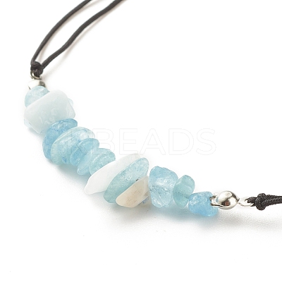Natural Aquamarine Chips Braided Bead Bracelet BJEW-JB08019-10-1