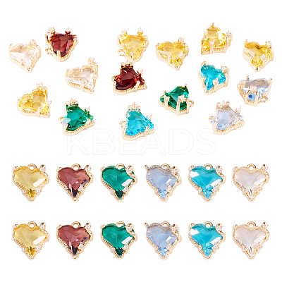 15Pcs Brass Micro Pave Cubic Zirconia with Glass Charms KK-TA0001-81-1