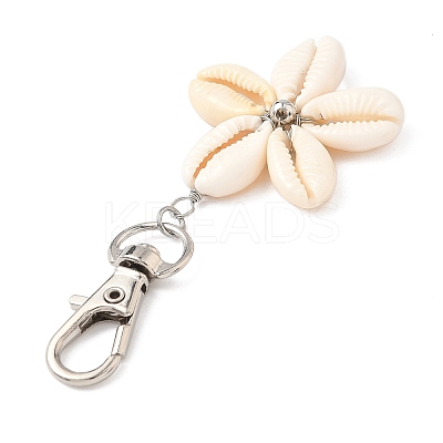Star Copper Wire Wrapped Natural Mixed Cowrie Shell Pendant Decorations HJEW-JM03271-02-1