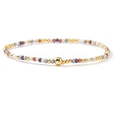 Bohemian Glass Seed Bead & Brass Beads Stretch Bracelets for Women DR1565-10-1