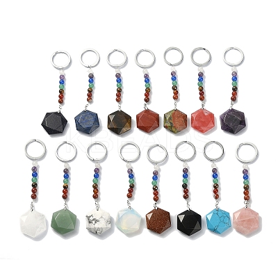 Gemstone Hexagon Pendant Keychain G-Z033-02-1