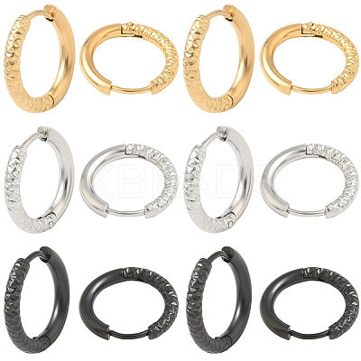 24Pcs 3 Colors 303 Stainless Steel Textured Hoop Earrings for Women EJEW-SC0001-80-1