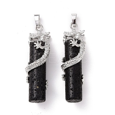 Tube Natural Lava Rock Pendants G-L455-H20-1