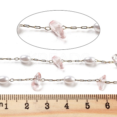 Handmade Dyed Natural Quartz Crystal and ABS Imitation Pearl Beaded Chains CHS-P019-07G-B-1