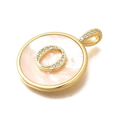 Rack Plating Brass Micro Pave Clear Cubic Zirconia Pendants with Shell KK-M309-42G-O-1