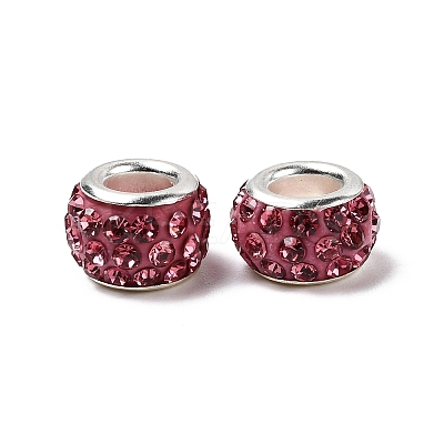 Polymer Clay Rhinestone European Large Hole Beads with Silver Color Plated Brass Cores FPDL-R002-10-1