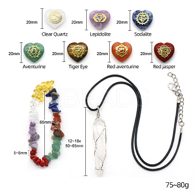 7 Chakras Heart-Shaped Healing Crystals Set DJEW-PW0024-01-1