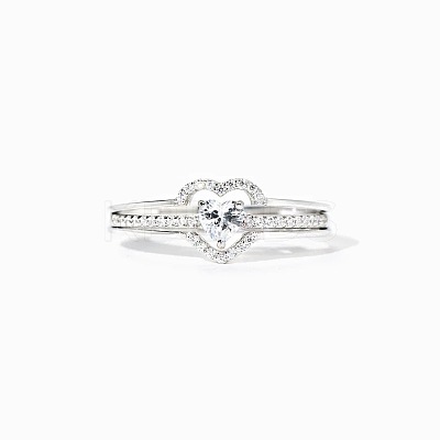 2Pcs Heart 925 Sterling Silver Micro Pave Clear Cubic Zirconia Finger Rings for Women FS-WG4005F-01-1