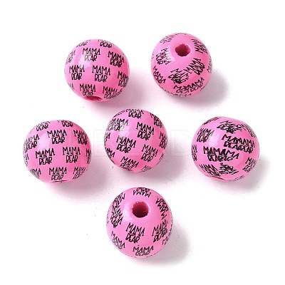 Mother's Day Theme Printed Wood European Beads WOOD-F016-11-1