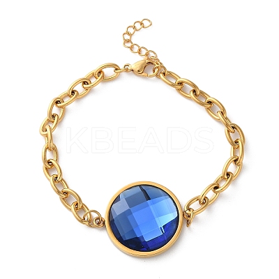 304 Stainless Steel Flat Round Link Bracelets BJEW-A036-10G-01-1