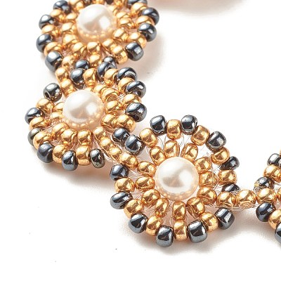 Shell Pearl Flower Link Bracelet BJEW-JB08084-04-1