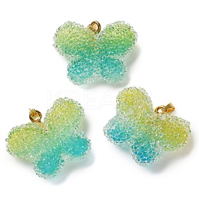 Transparent Resin Dotted Rhinetone Pendants RESI-N040-02G-03-RS-1