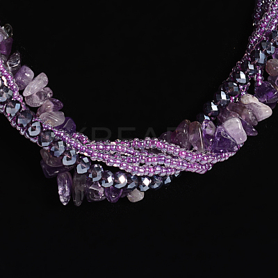 Amethyst Multi-strand Necklaces NJEW-L143-03-1