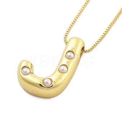 Brass & Plastic Pearl Letter Pendant Box Chain Necklaces for Women NJEW-U017-01G-10-1