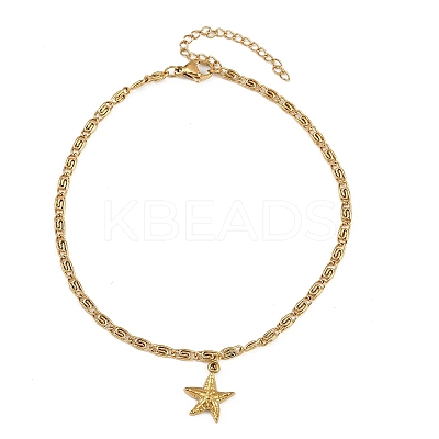 Summer Beach 304 Stainless Steel Starfish Charms 3 Layer Anklets for Women LS-AJEW-F068-01G-1
