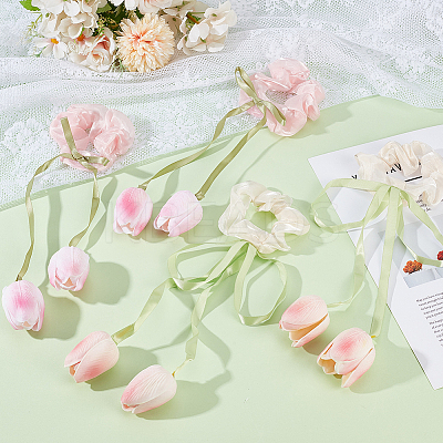 4Pcs 2 Colors Tulip Polyester Elastic Hair Accessories OHAR-CY0001-15-1