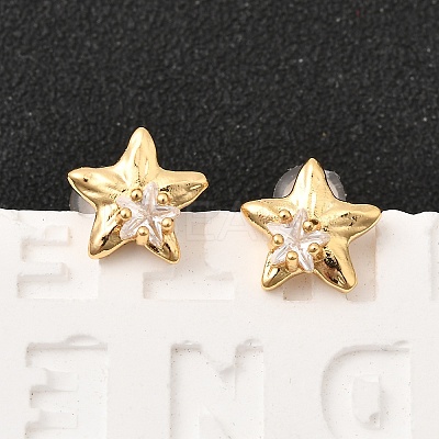 Brass Micro Pave Clear Cubic Zirconia Star Stud Earrings EJEW-C158-09G-1