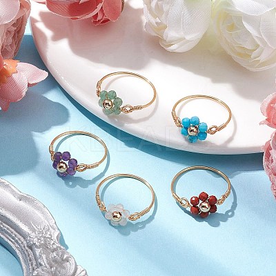 Flower Natural Gemstone Ring RJEW-JR00711-01-1