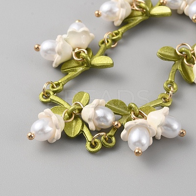 Plastic Pearl Beaded Flower Link Chain Bracelet BJEW-WH0011-22-1