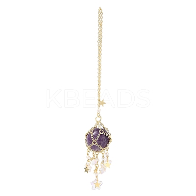 Natural Amethyst with Rack Plating Brass Pendants Decorations AJEW-B023-01G-05-1