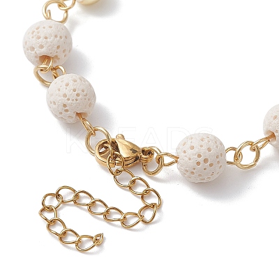 Dyed Natural Lava Rock Round Beaded Chain Bracelet Making AJEW-JB01206-01-1