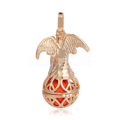 Golden Plated Brass Hollow Round Cage Pendants KK-J249-09G-1