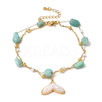 Summer Beach Nuggets Natural Amazonite & Imitation Pearl Multi-Strand Anklets BJEW-P326-06B-G-1