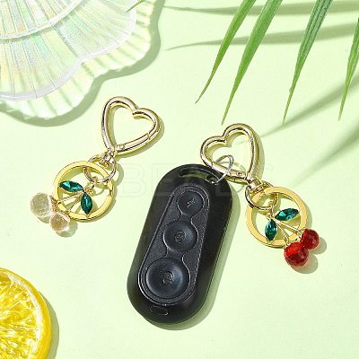 Cherry Alloy & Glass Pendant Decoration HJEW-SW00115-01-1